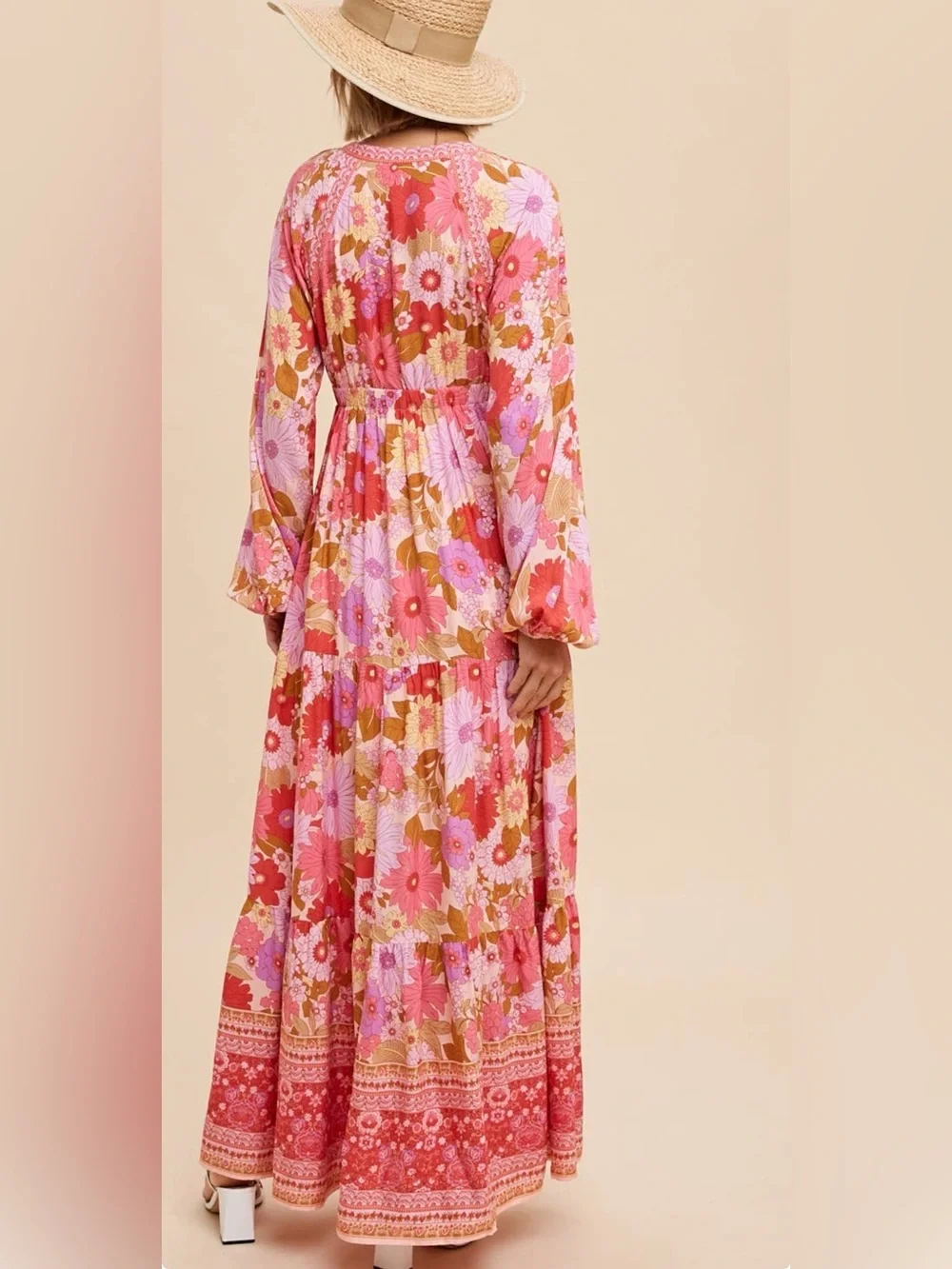 Baltic Born Pink Floral V‑Neck Boho Maxi Dress NEW WITH TAGS💖